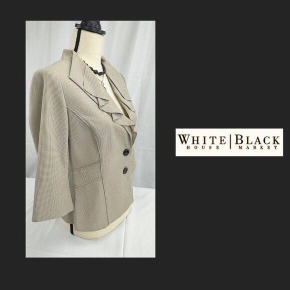 White House Black Market Ruffle Collar Blazer –Fitted - Taupe Beige - Size 6 - Picture 3 of 6
